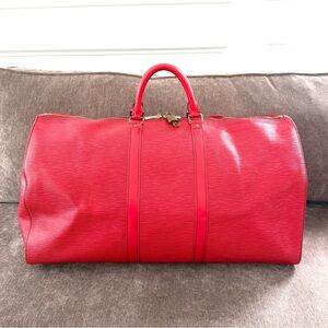 Authentic Louis Vuitton unisex Keepall 55 bag red Epi leather Boston bag